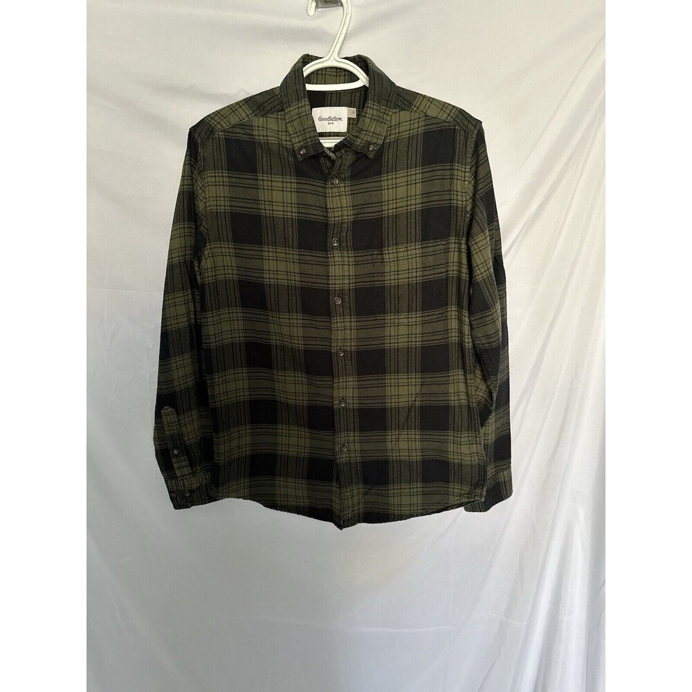 Goodieollow & Co. Mens Green & Black Plaid Flannel Long Sleeve Button Down Shirt